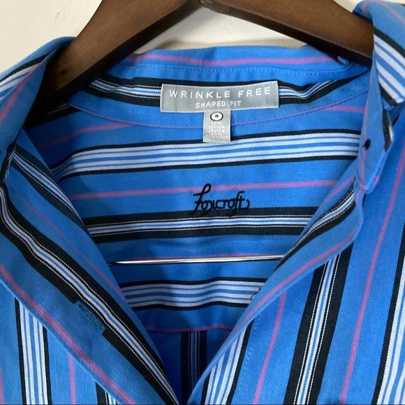 Striped Shaped Fit Top Wrinkle Free Size Large 8 Button Down Up Long Sleeve - Picture 6 of 11